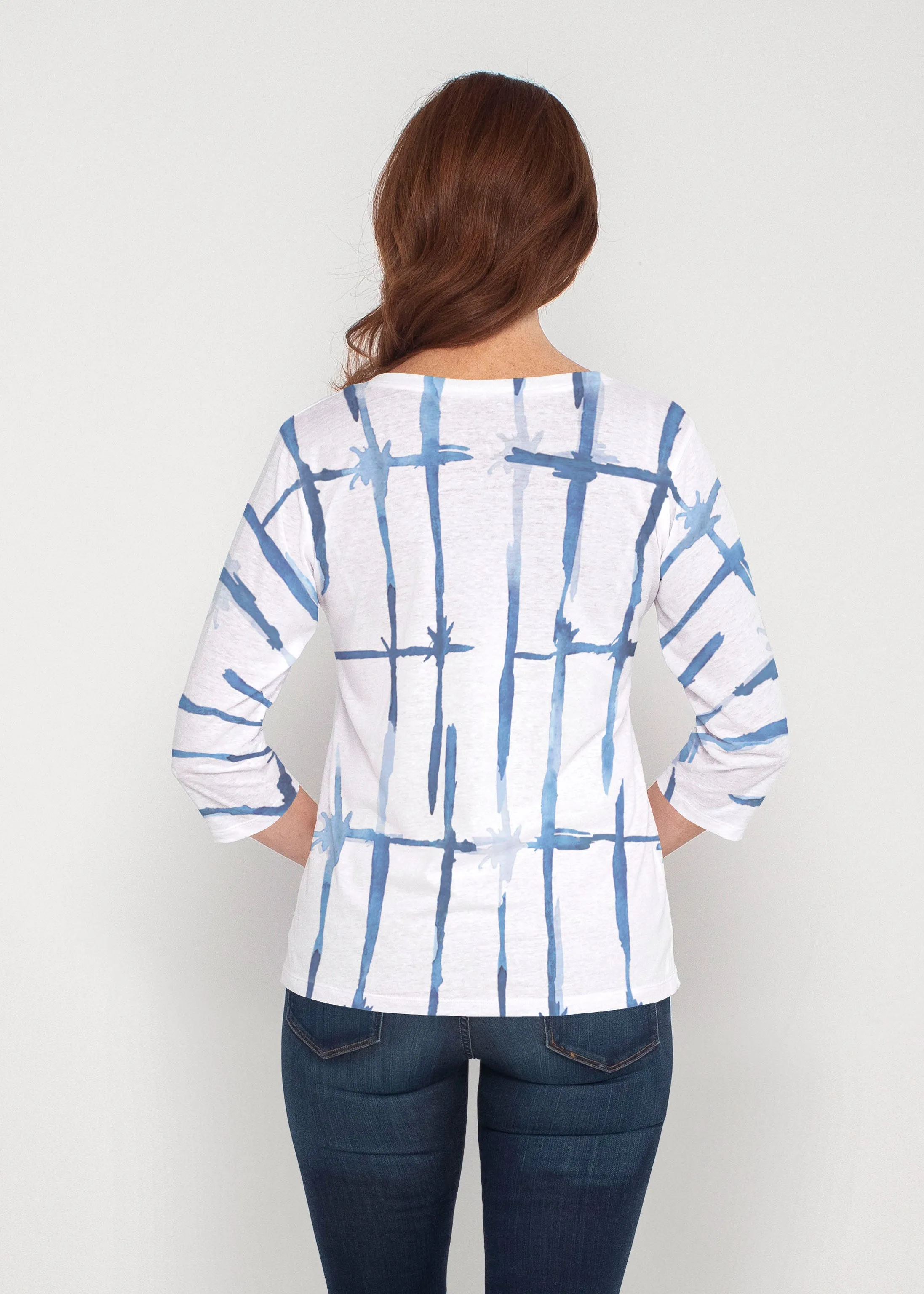Knotted Tie Dye (7844) ~ Signature 3/4 Sleeve V-Neck Top