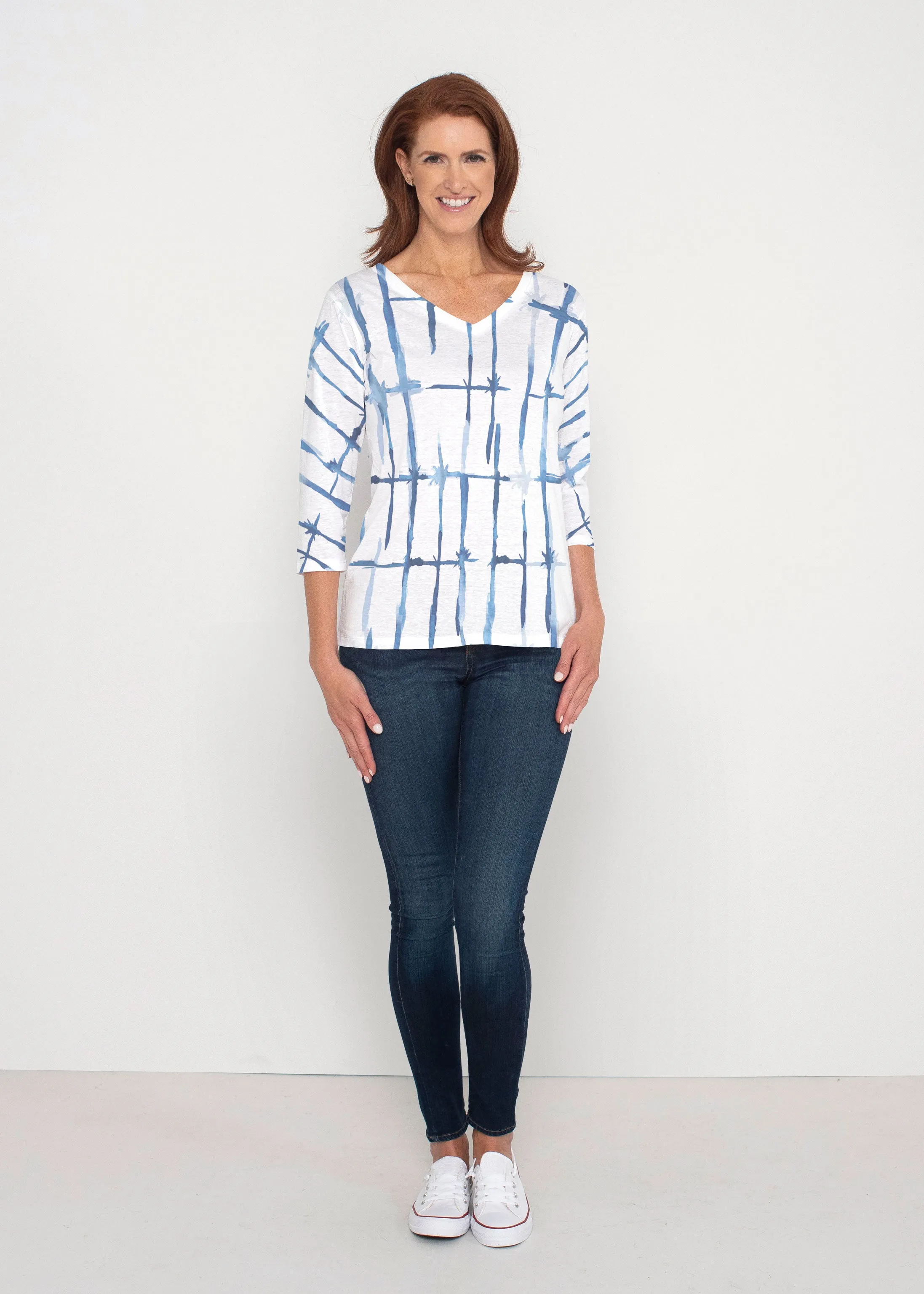 Knotted Tie Dye (7844) ~ Signature 3/4 Sleeve V-Neck Top