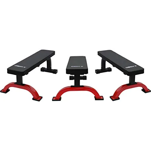 Kobo EB-1011 Imported Steel Heavy Duty Exercise Flat Bench for Home Gym (Black, Red)