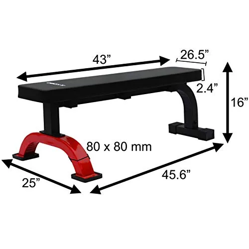 Kobo EB-1011 Imported Steel Heavy Duty Exercise Flat Bench for Home Gym (Black, Red)