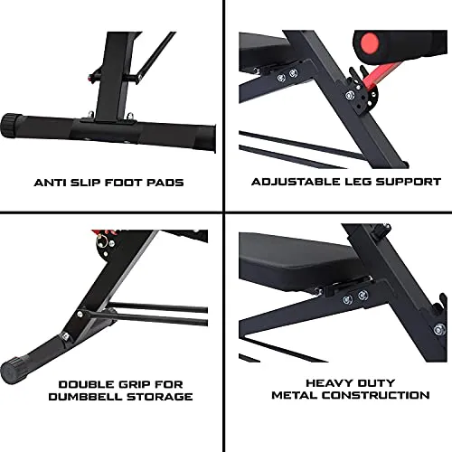 Kobo EB-1013 Steel Multi Function Imported 10 Exercises Adjustable Dumbbell Bench with Preacher Curl for Home Gym (Black/Red)