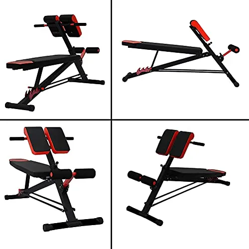 Kobo EB-1013 Steel Multi Function Imported 10 Exercises Adjustable Dumbbell Bench with Preacher Curl for Home Gym (Black/Red)
