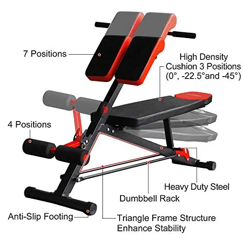 Kobo EB-1013 Steel Multi Function Imported 10 Exercises Adjustable Dumbbell Bench with Preacher Curl for Home Gym (Black/Red)