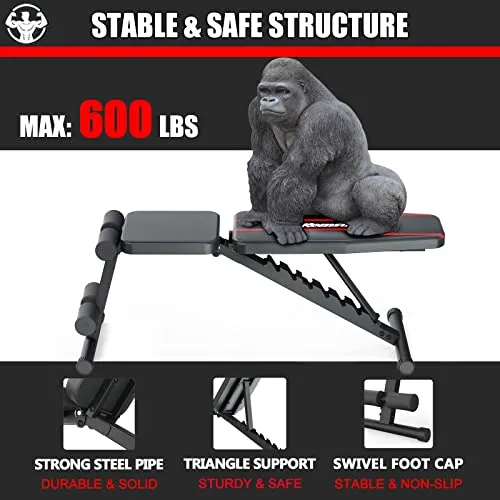 KOMSURF Weight Bench, Adjustable Workout Bench, Exercise Bench Press for Home Gym, Foldable Equipment Body Gym System, Strength Training Bench for Full Body Workout
