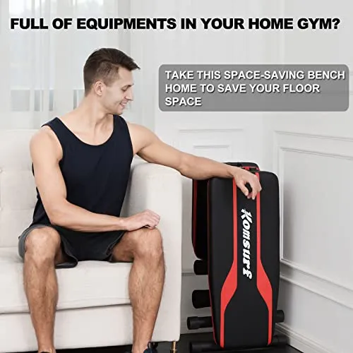 KOMSURF Weight Bench, Adjustable Workout Bench, Exercise Bench Press for Home Gym, Foldable Equipment Body Gym System, Strength Training Bench for Full Body Workout
