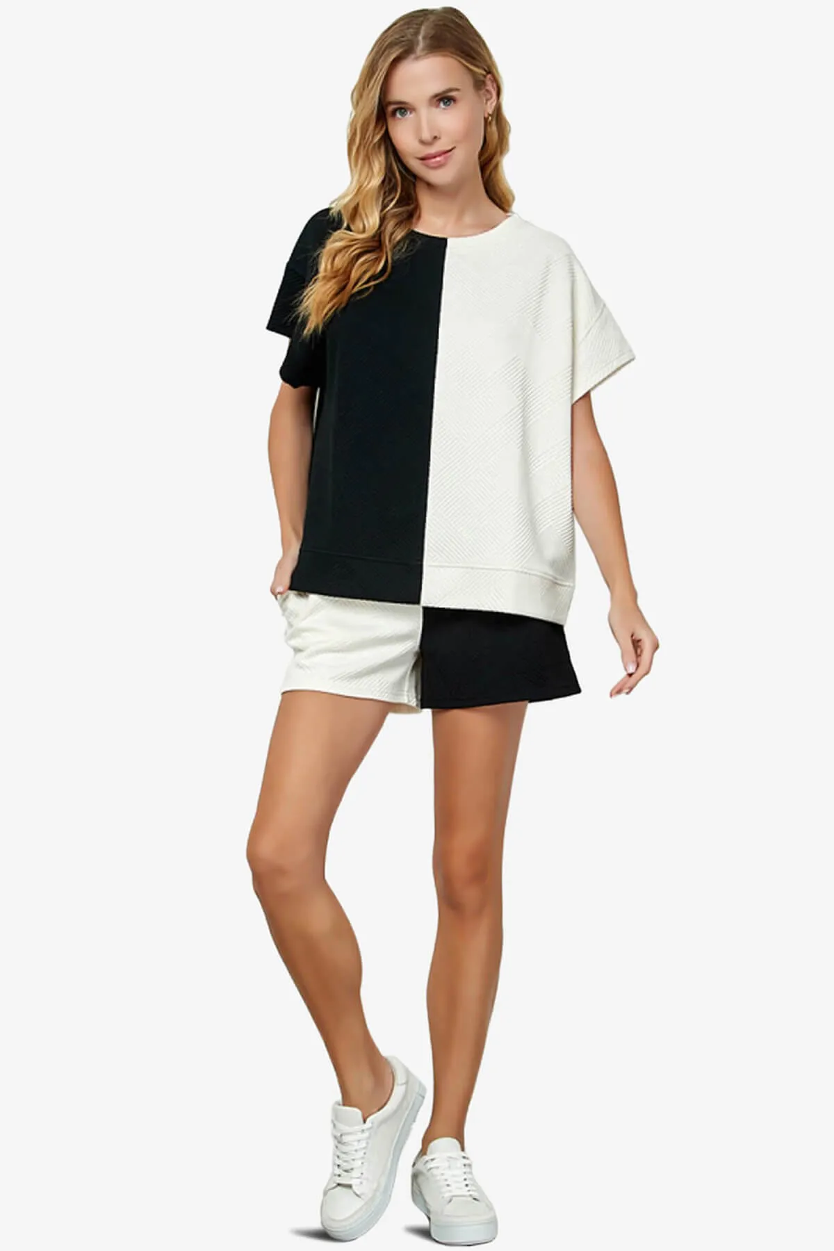 Lassy Textured Colorblock Short Sleeve Top