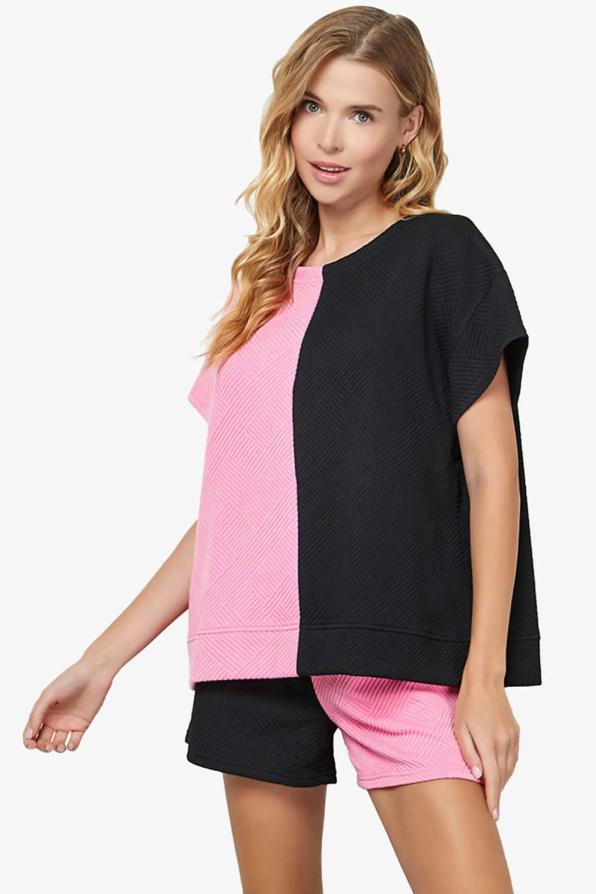 Lassy Textured Colorblock Short Sleeve Top
