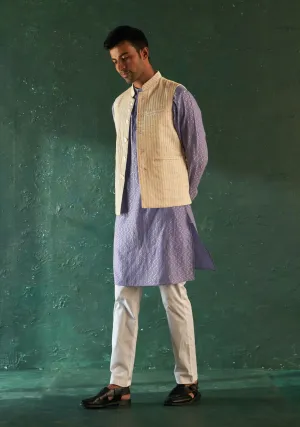 Lavender straight kurta and nehru jacket set