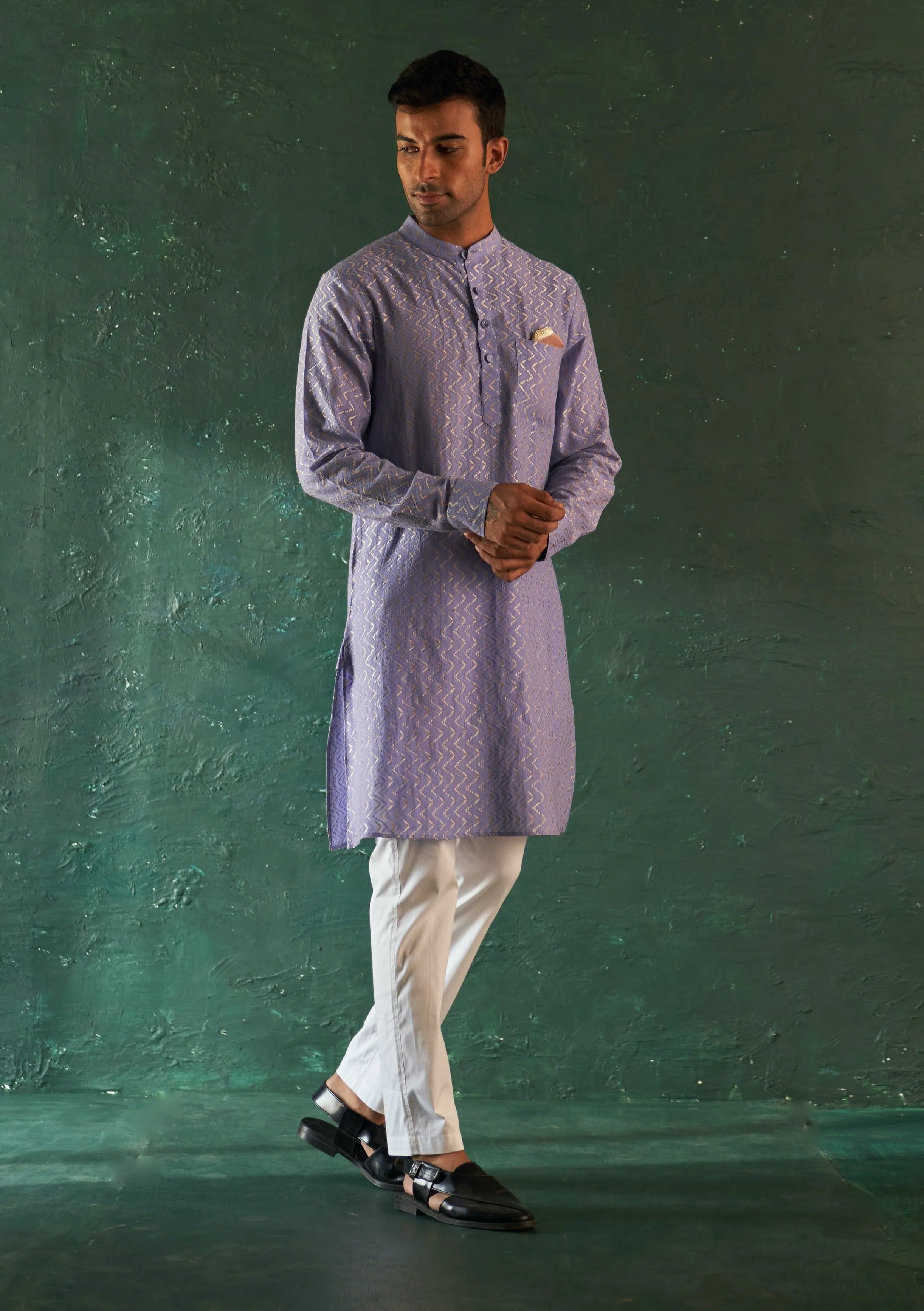 Lavender straight kurta and nehru jacket set