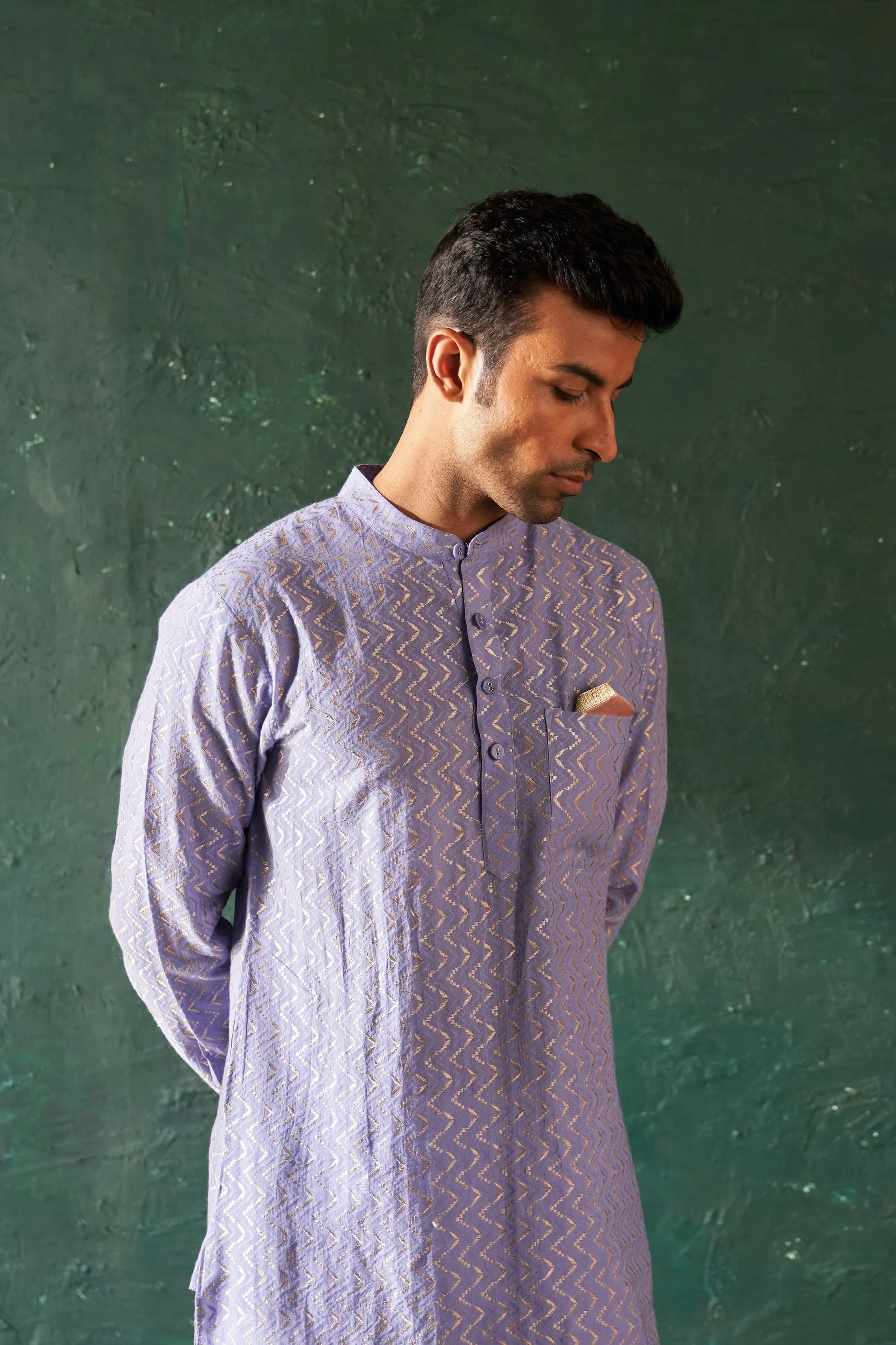 Lavender straight kurta and nehru jacket set