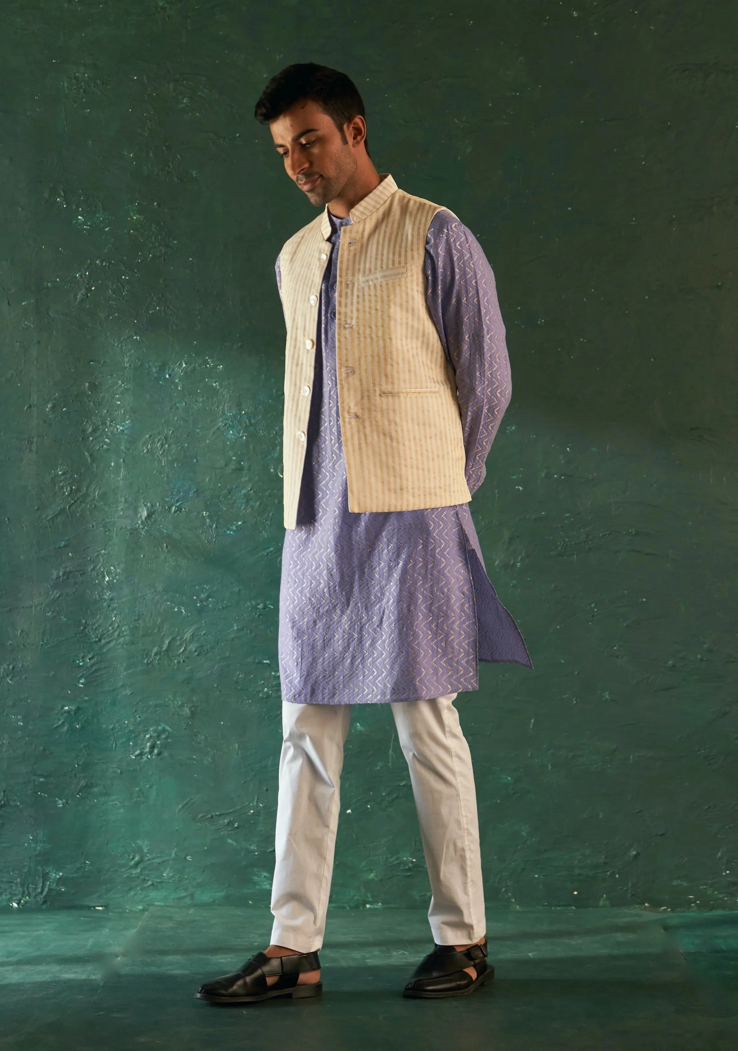 Lavender straight kurta and nehru jacket set