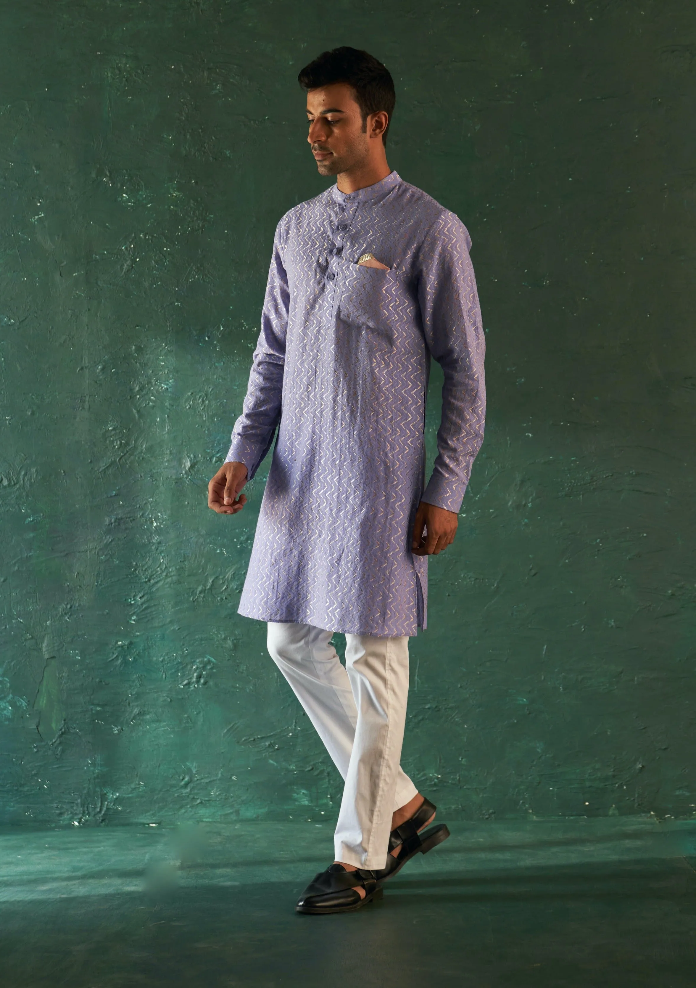 Lavender straight kurta and nehru jacket set