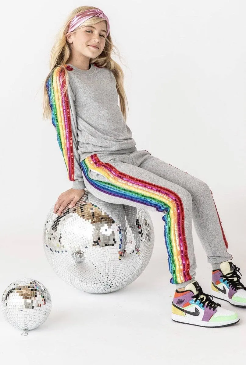 Lola and The Boys Sequin Rainbow Tracksuit Set - Grey
