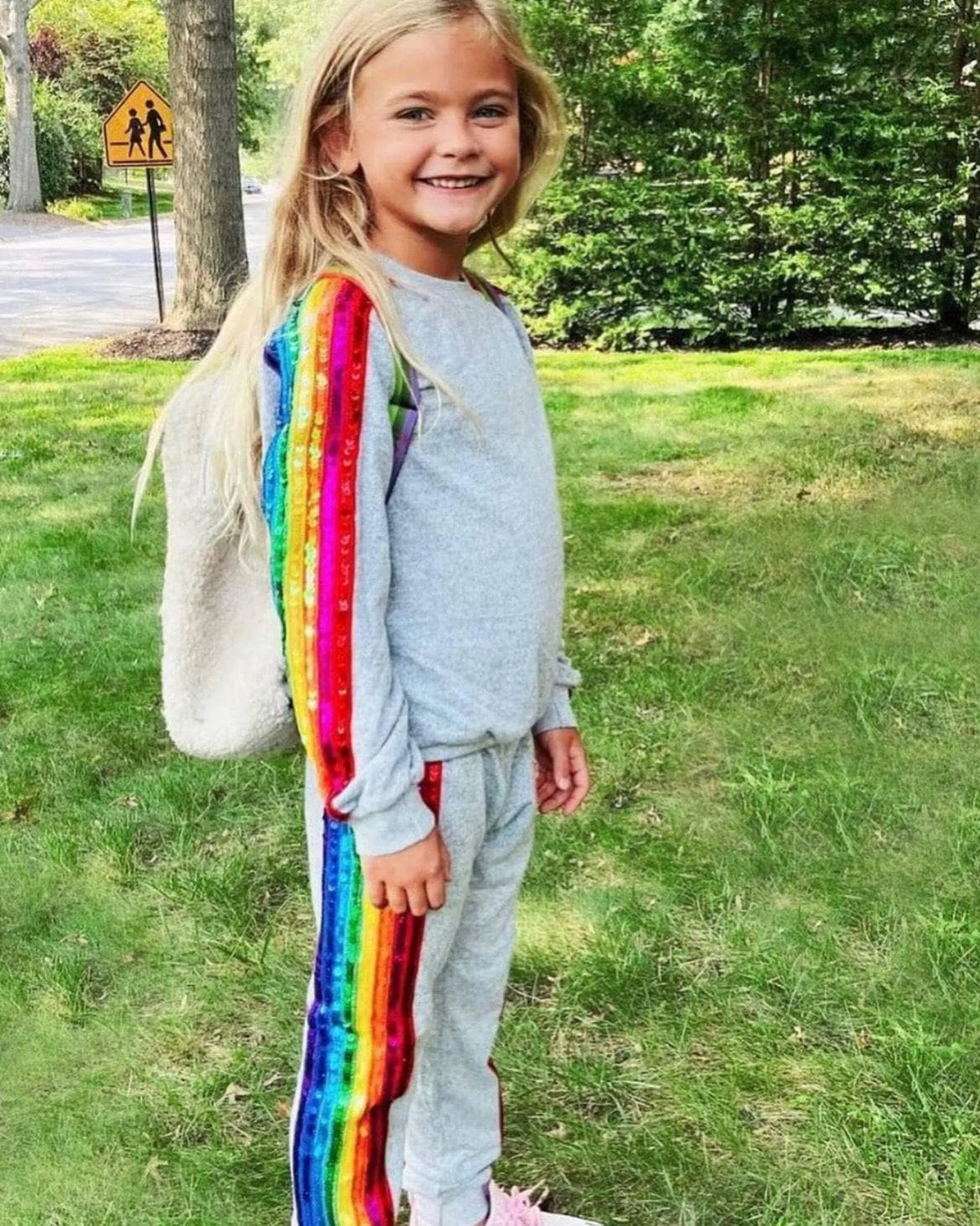 Lola and The Boys Sequin Rainbow Tracksuit Set - Grey