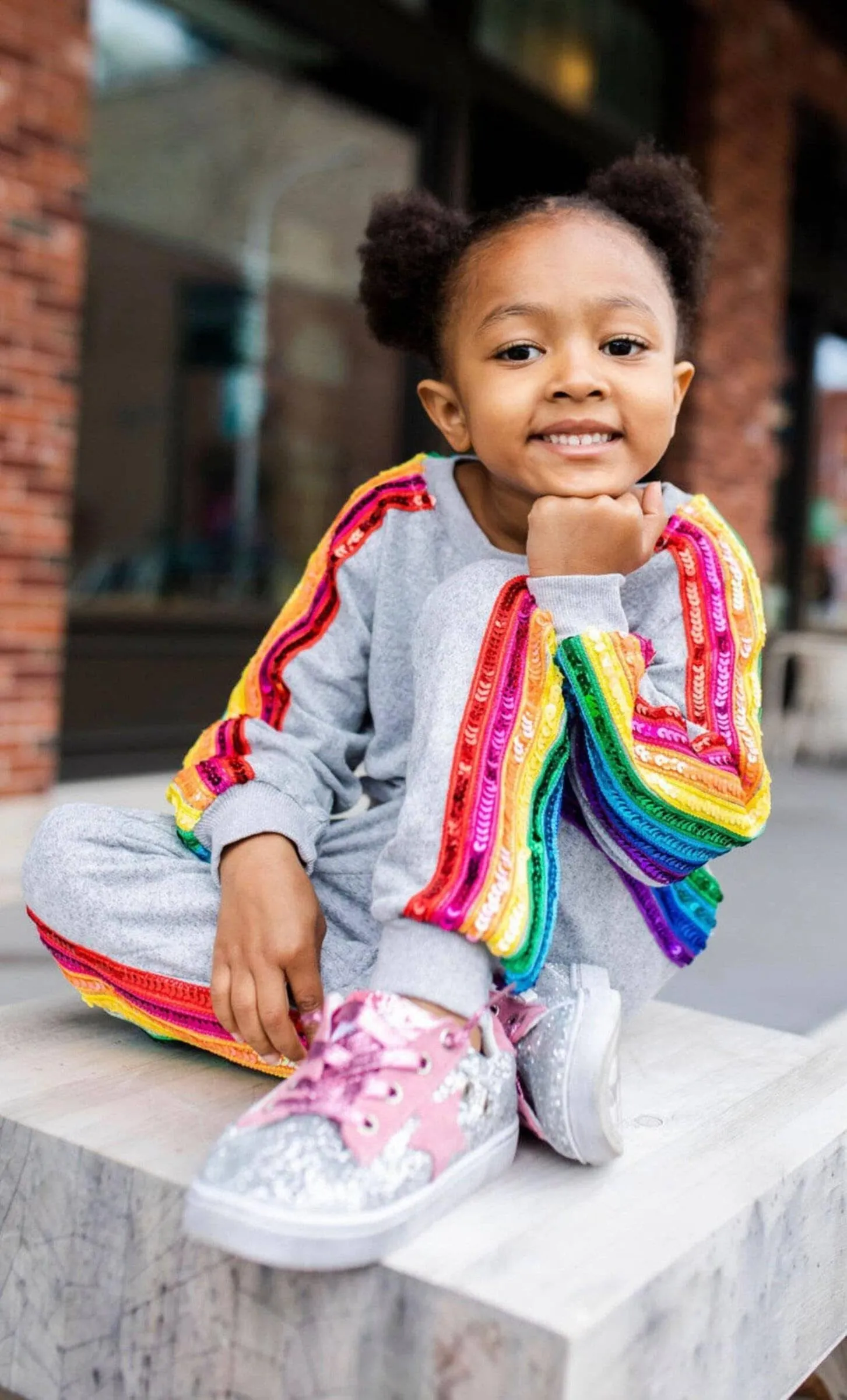 Lola and The Boys Sequin Rainbow Tracksuit Set - Grey