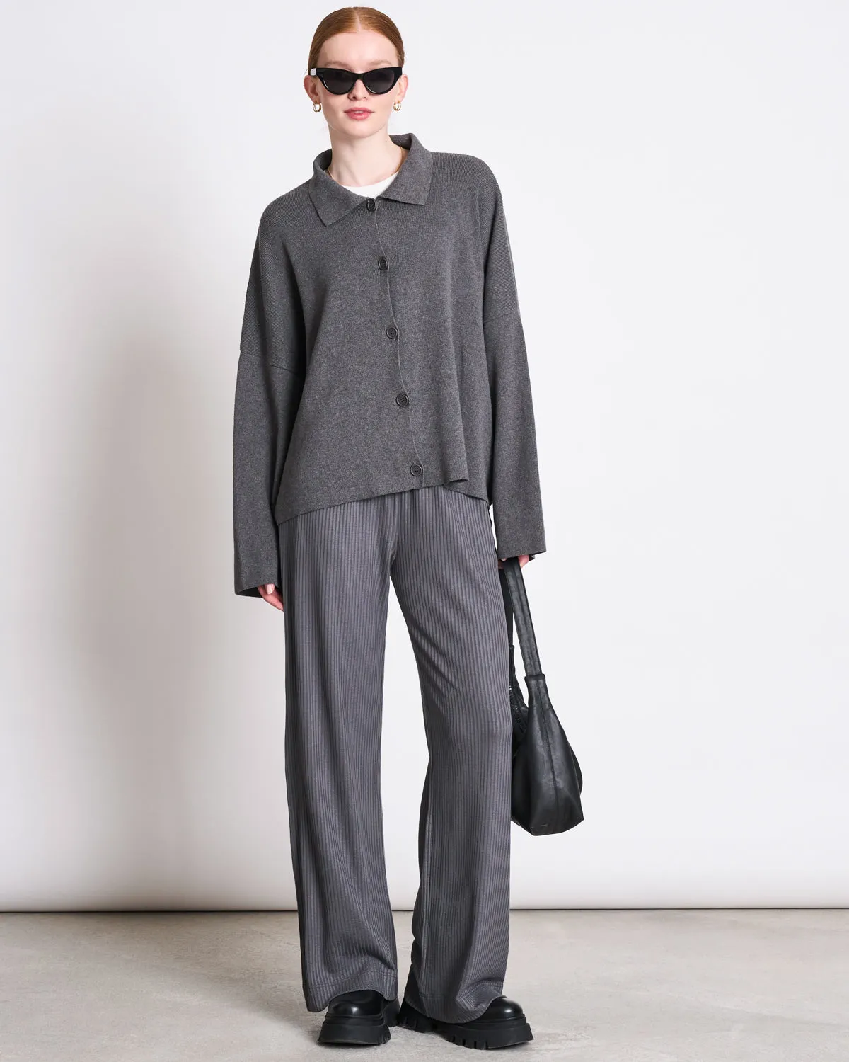 LYOCELL RIB PANTS SMILLA DARK GREY