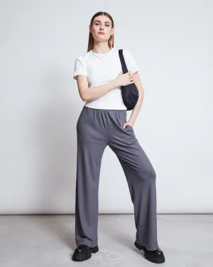 LYOCELL RIB PANTS SMILLA DARK GREY