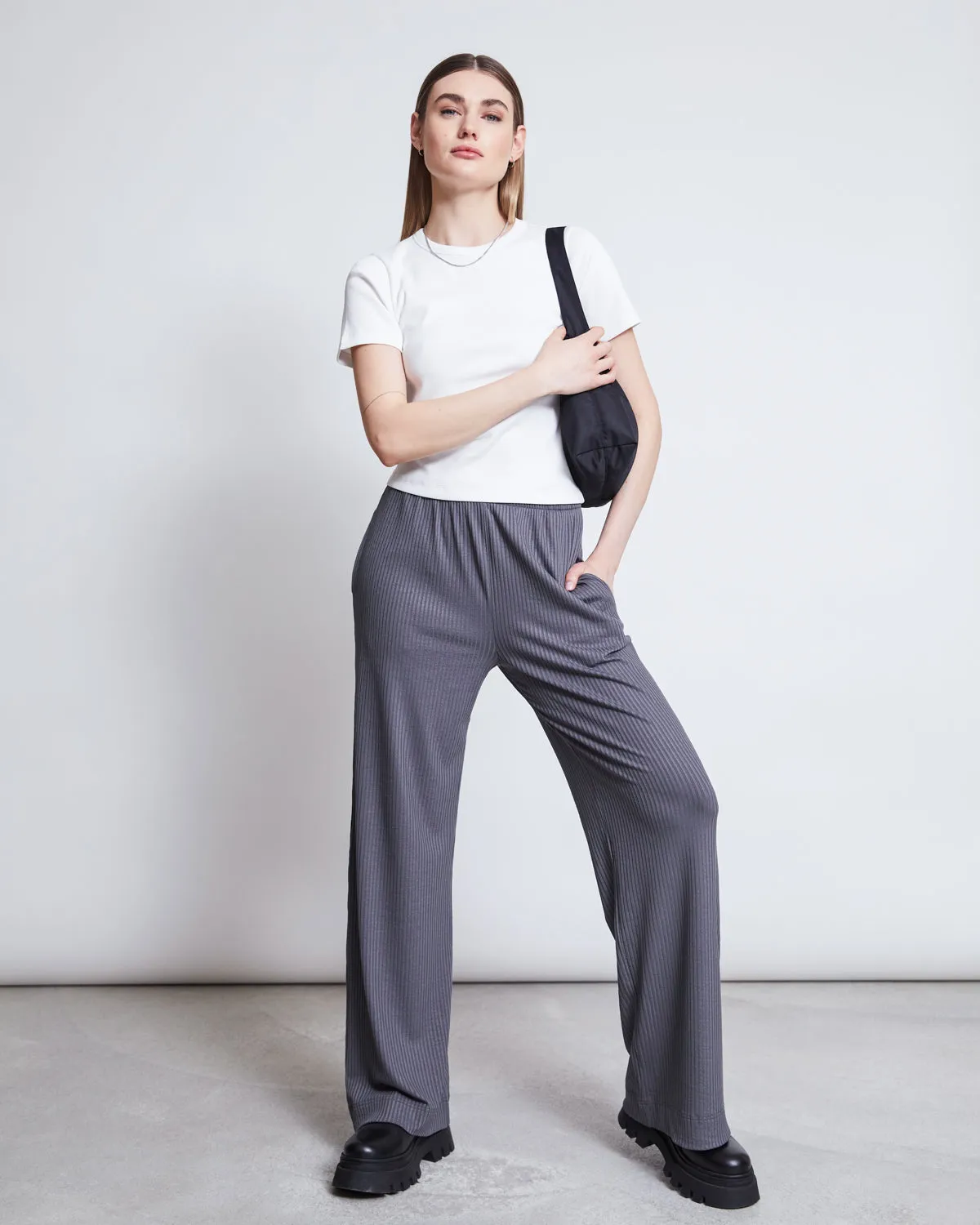 LYOCELL RIB PANTS SMILLA DARK GREY