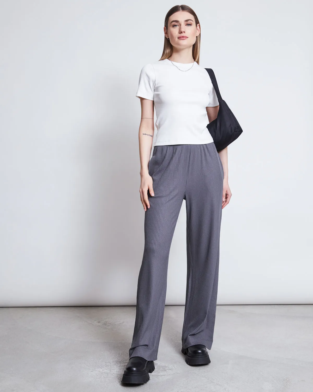LYOCELL RIB PANTS SMILLA DARK GREY