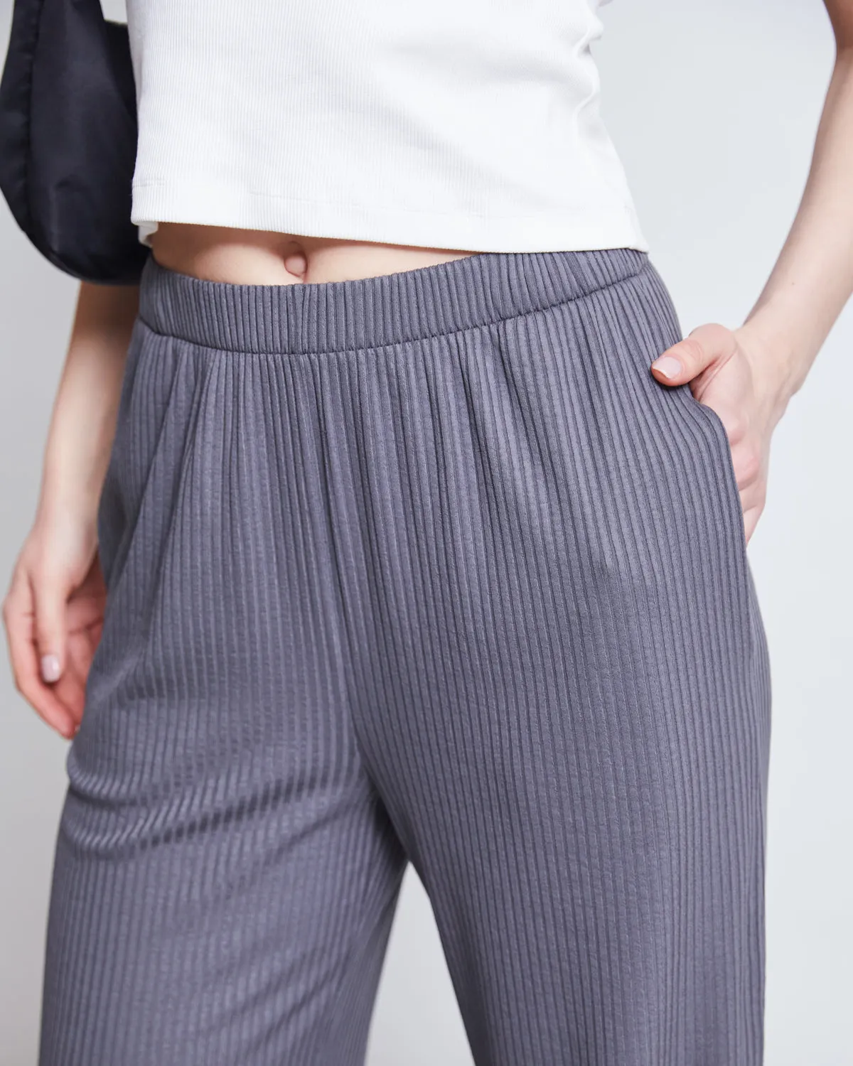 LYOCELL RIB PANTS SMILLA DARK GREY
