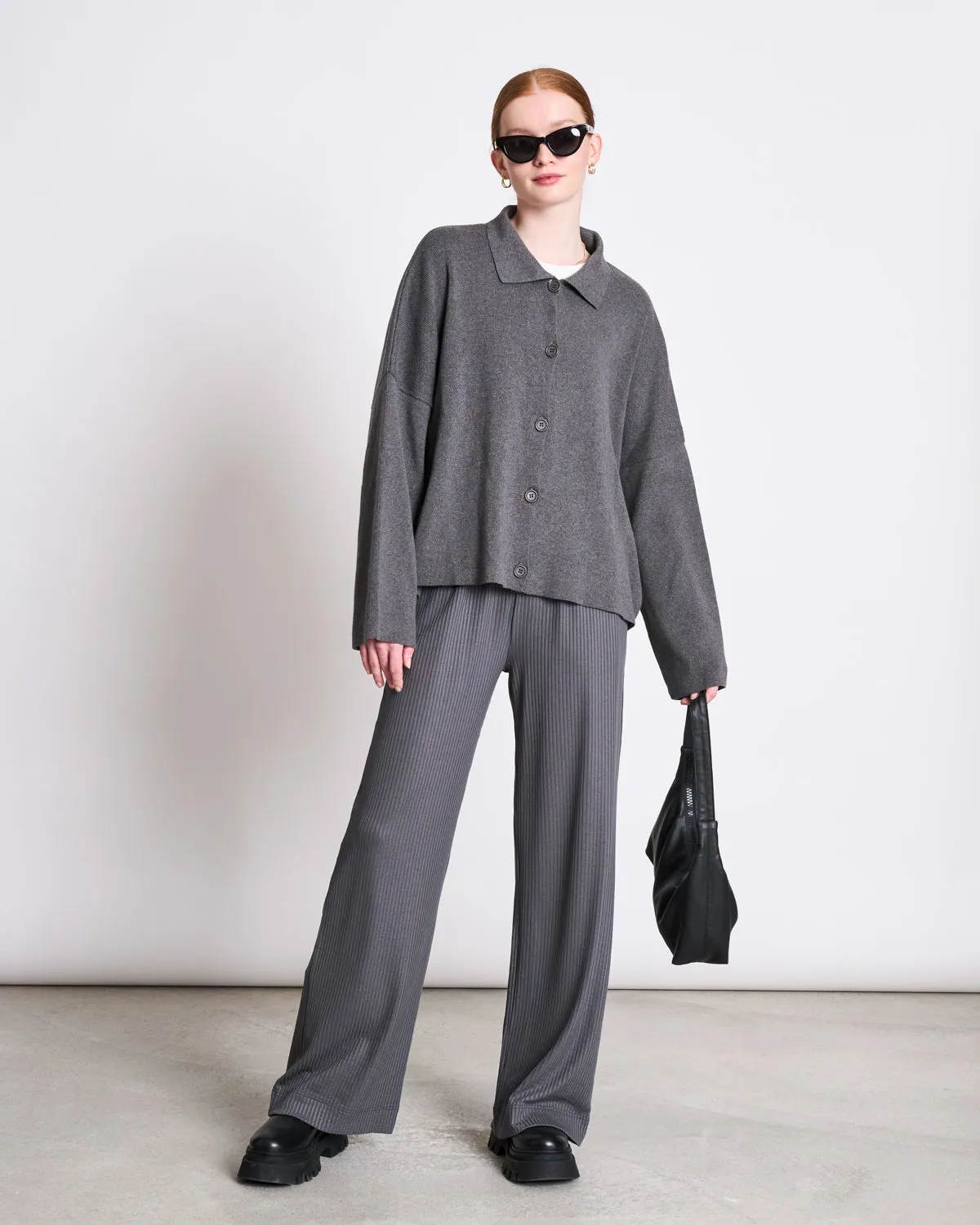 LYOCELL RIB PANTS SMILLA DARK GREY