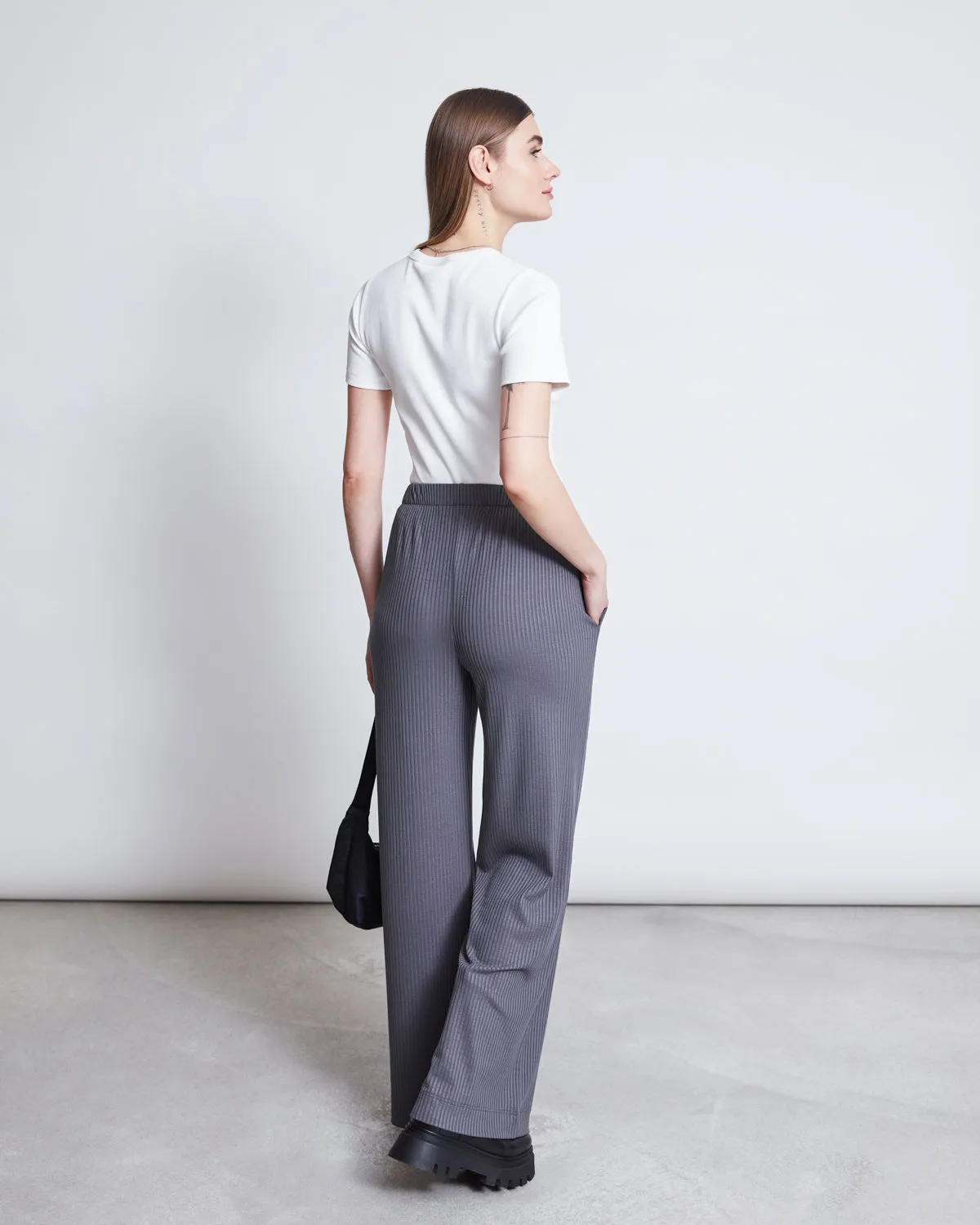 LYOCELL RIB PANTS SMILLA DARK GREY