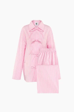 Lyra Cotton-Poplin Pyjama Set in Pink Stripes