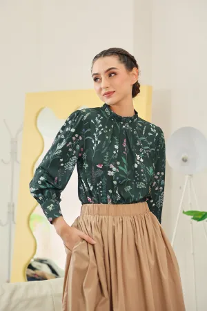 Lysandra Floral High Neck Blouse in Deep Forest Floral