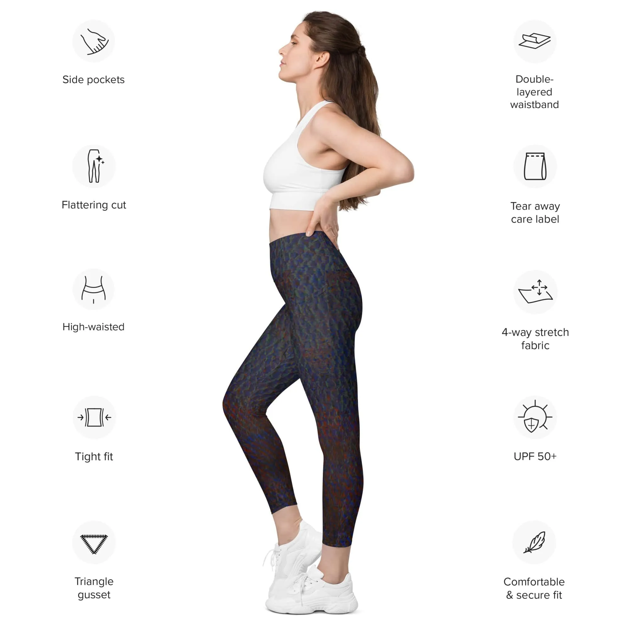 Maori Black Yoga Pants, Flat Front Athletic Leggings with Pockets