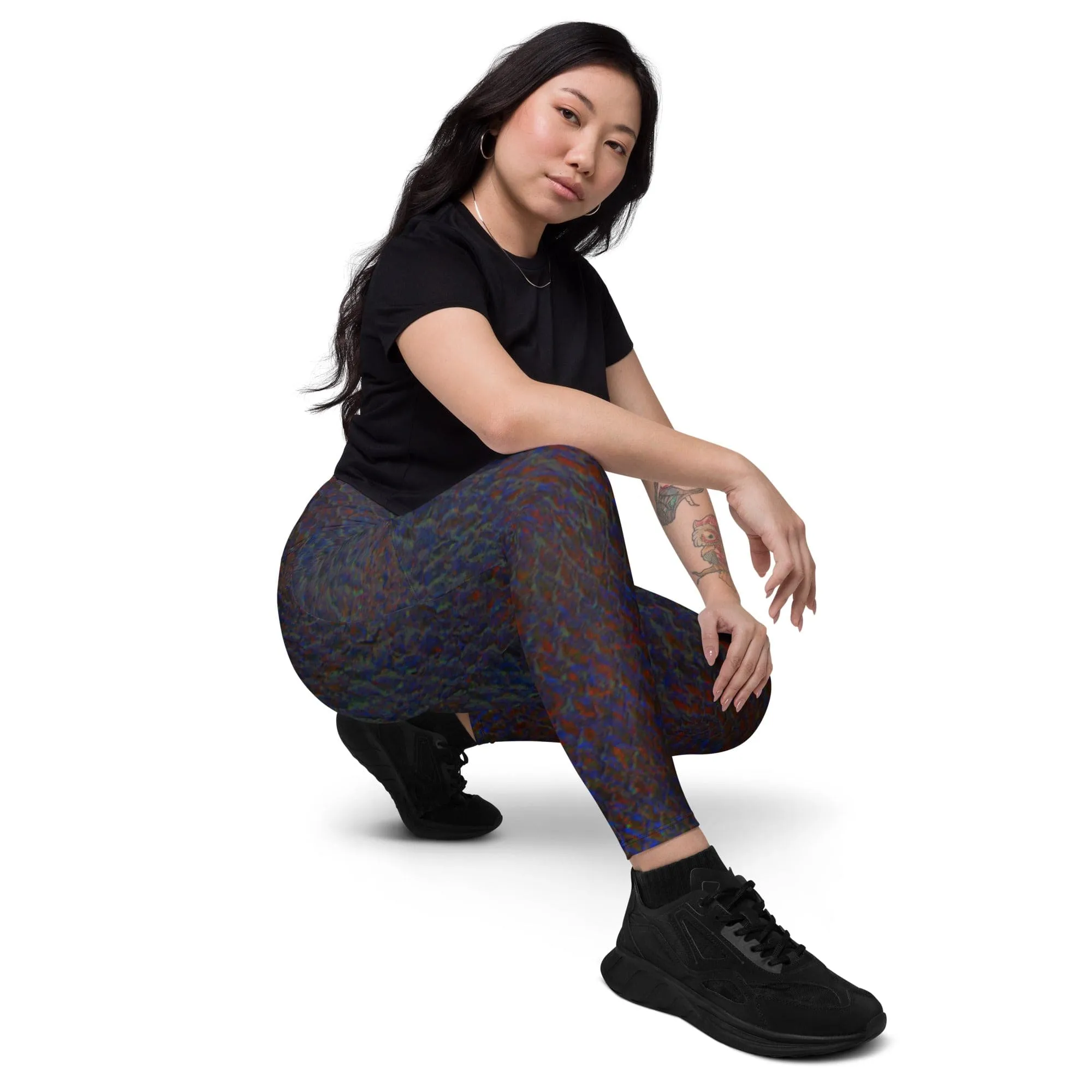 Maori Black Yoga Pants, Flat Front Athletic Leggings with Pockets