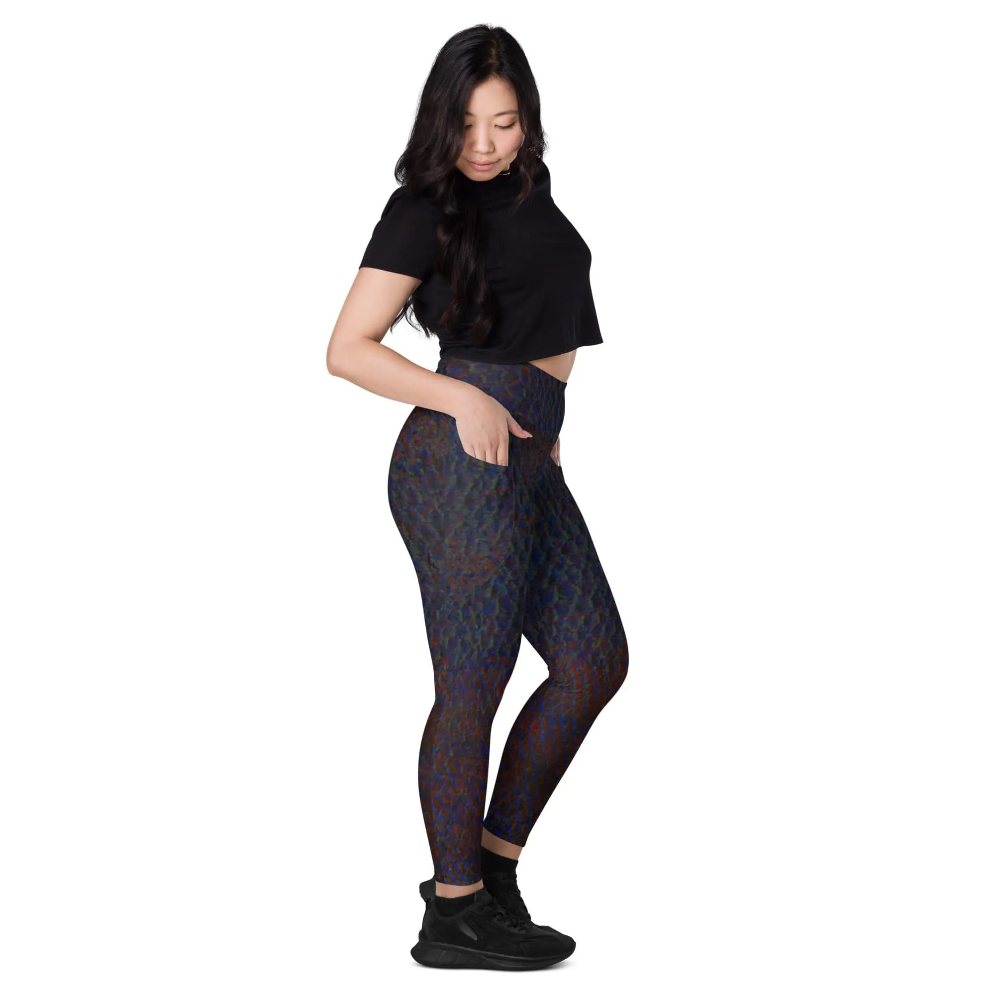 Maori Black Yoga Pants, Flat Front Athletic Leggings with Pockets
