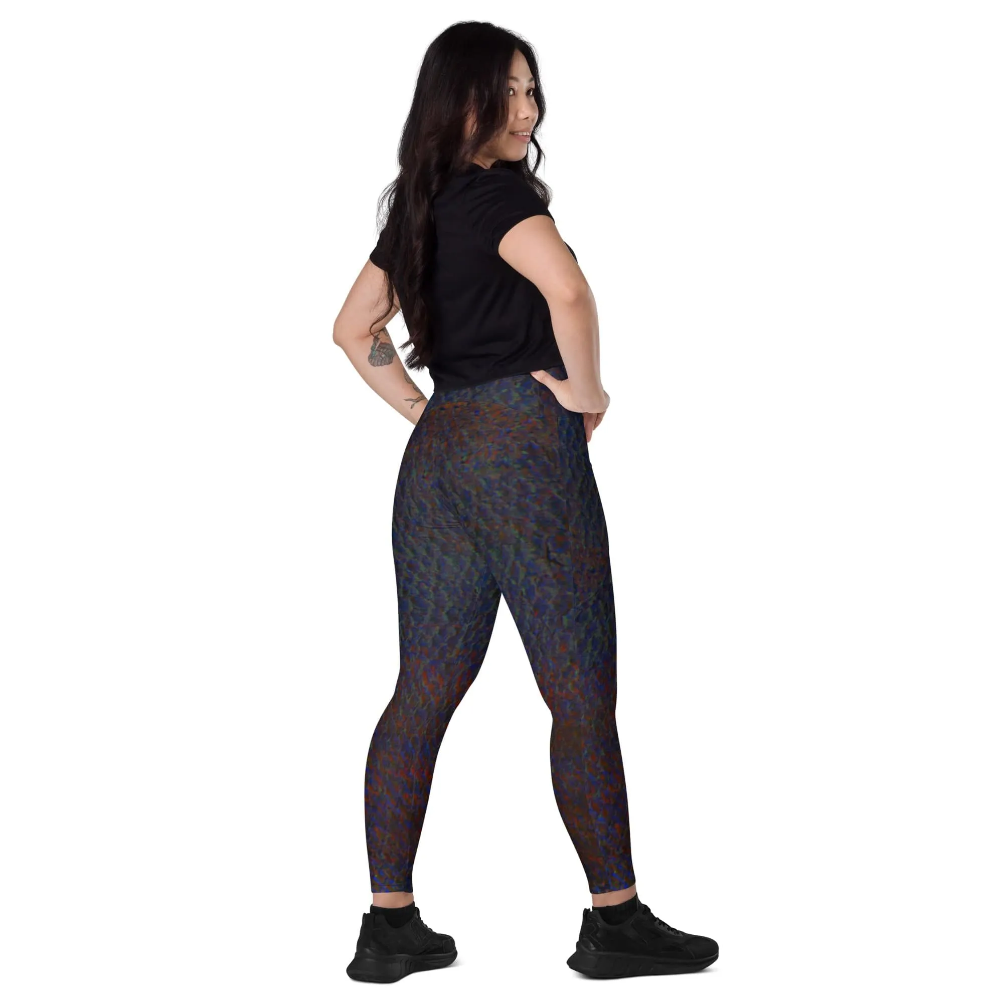 Maori Black Yoga Pants, Flat Front Athletic Leggings with Pockets