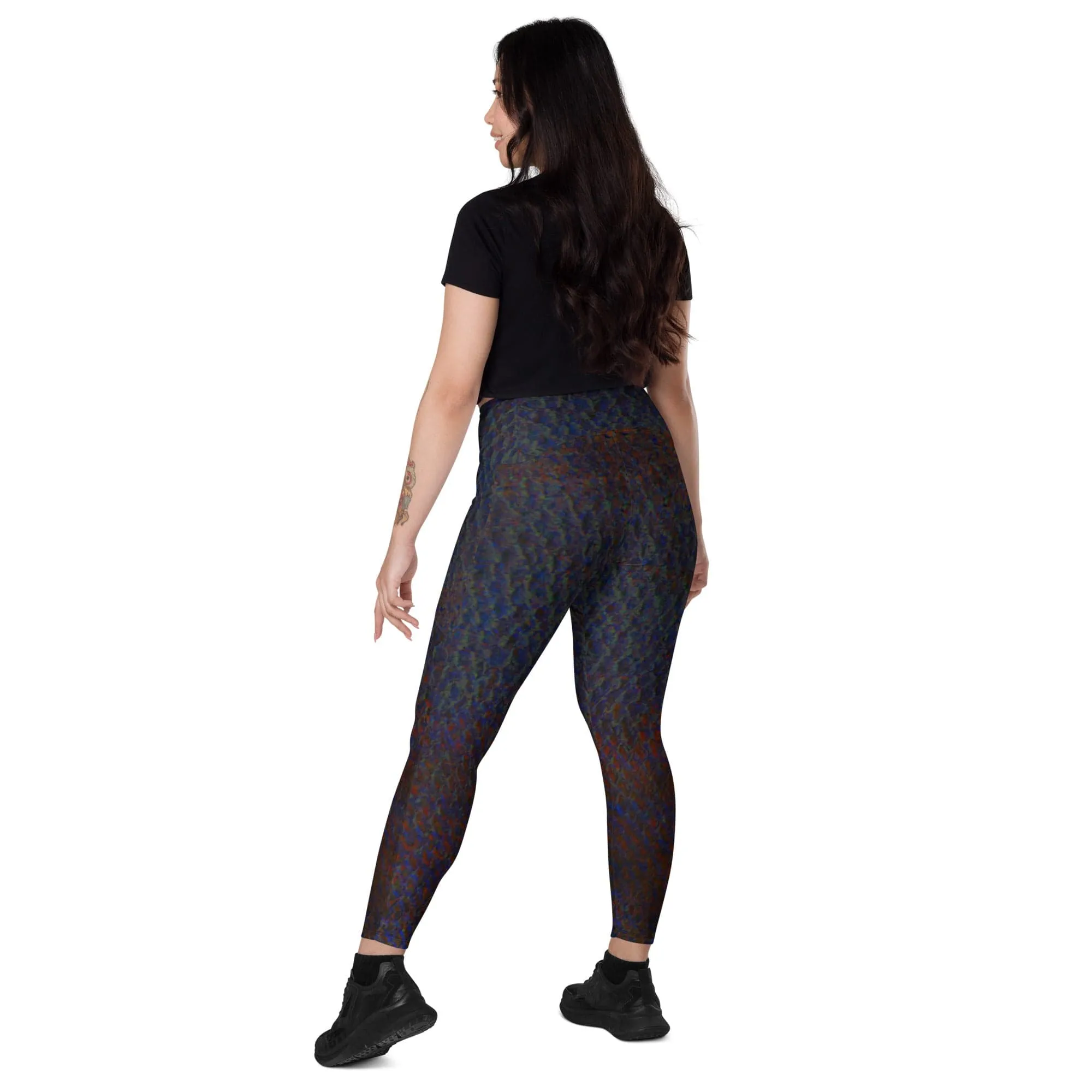 Maori Black Yoga Pants, Flat Front Athletic Leggings with Pockets