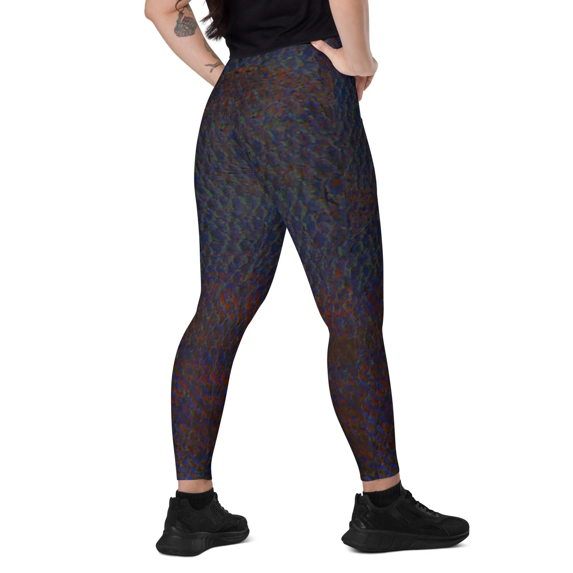 Maori Black Yoga Pants, Flat Front Athletic Leggings with Pockets