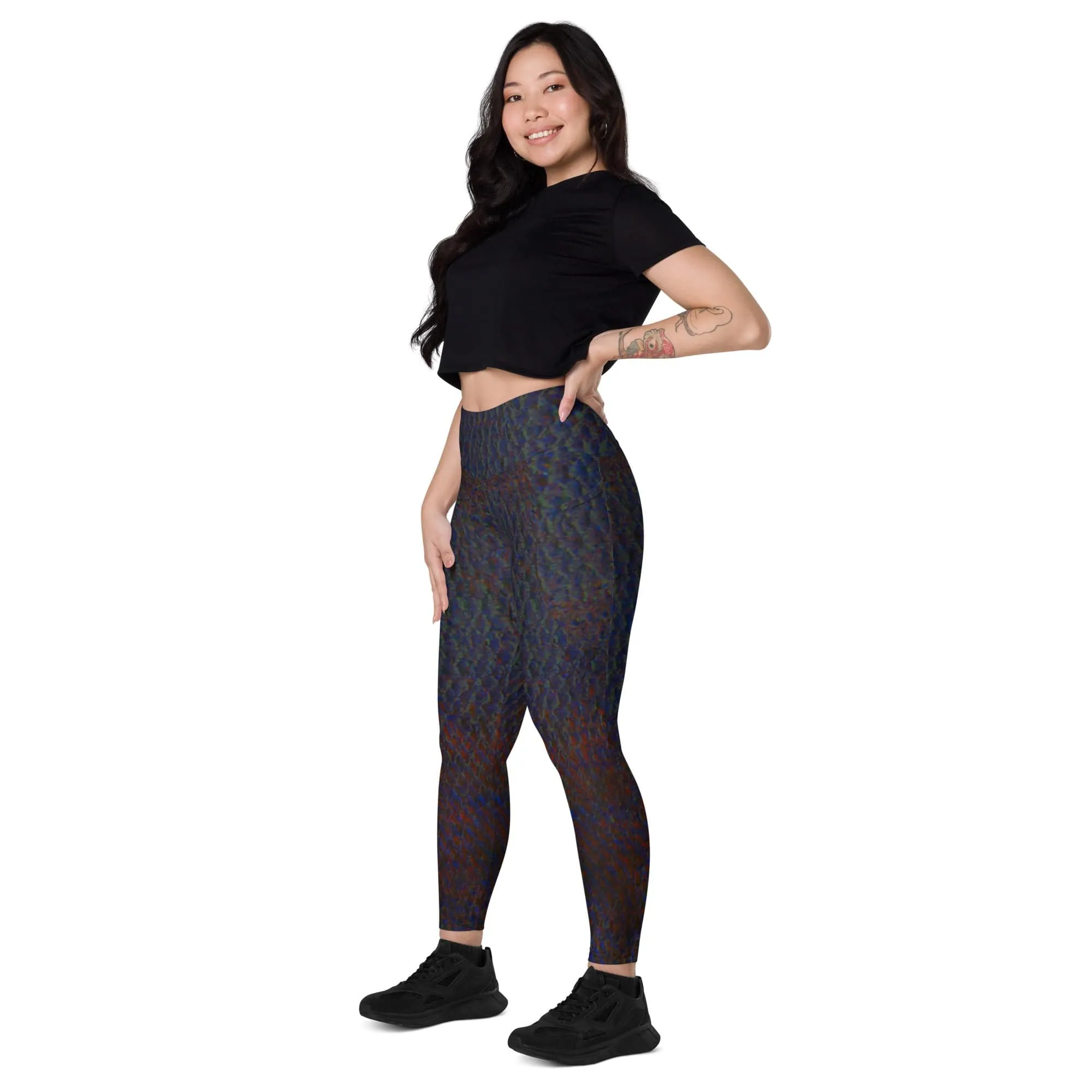 Maori Black Yoga Pants, Flat Front Athletic Leggings with Pockets