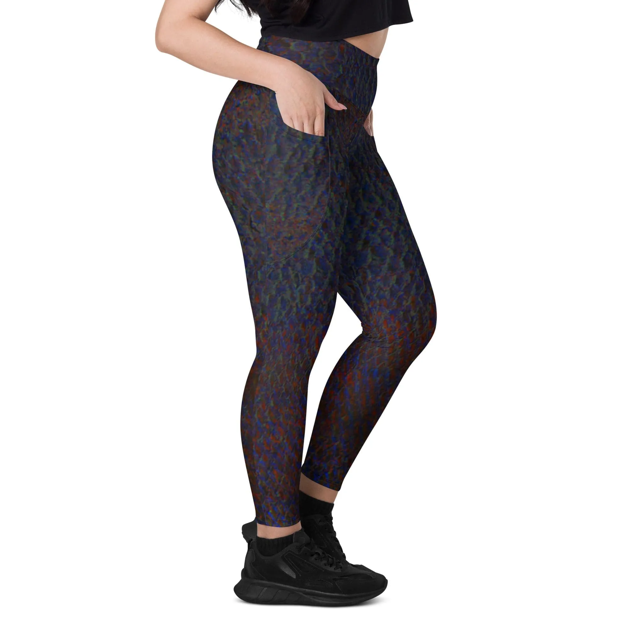 Maori Black Yoga Pants, Flat Front Athletic Leggings with Pockets
