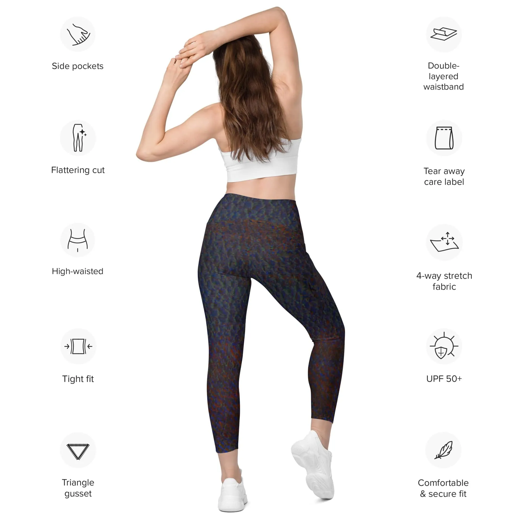 Maori Black Yoga Pants, Flat Front Athletic Leggings with Pockets