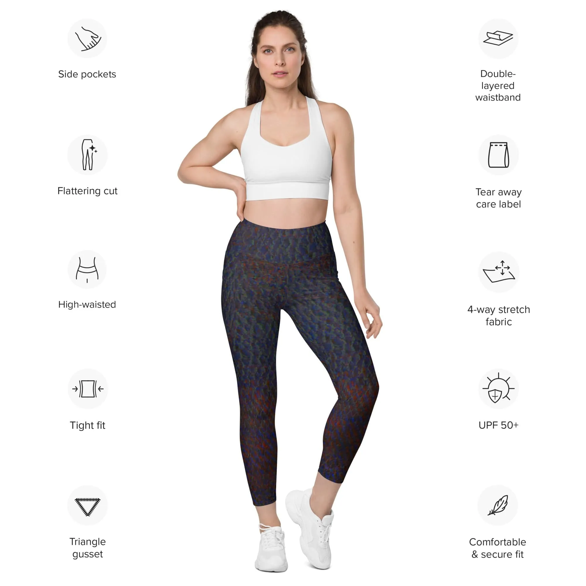 Maori Black Yoga Pants, Flat Front Athletic Leggings with Pockets