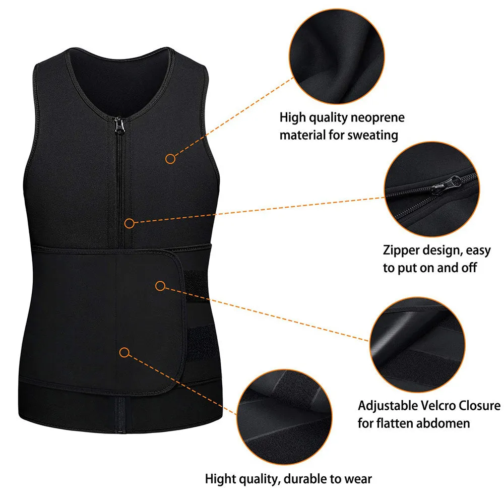 Men Sauna Zipper Tank Top with Adjustable Velcro