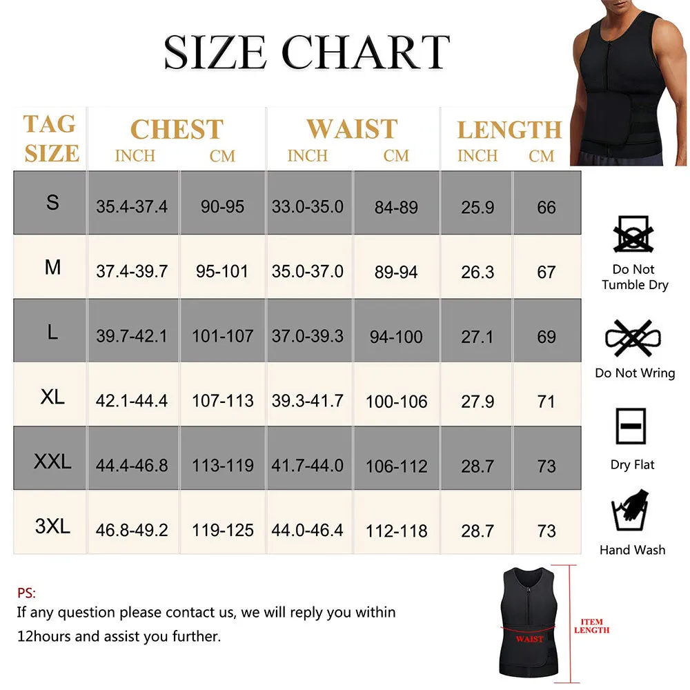 Men Sauna Zipper Tank Top with Adjustable Velcro