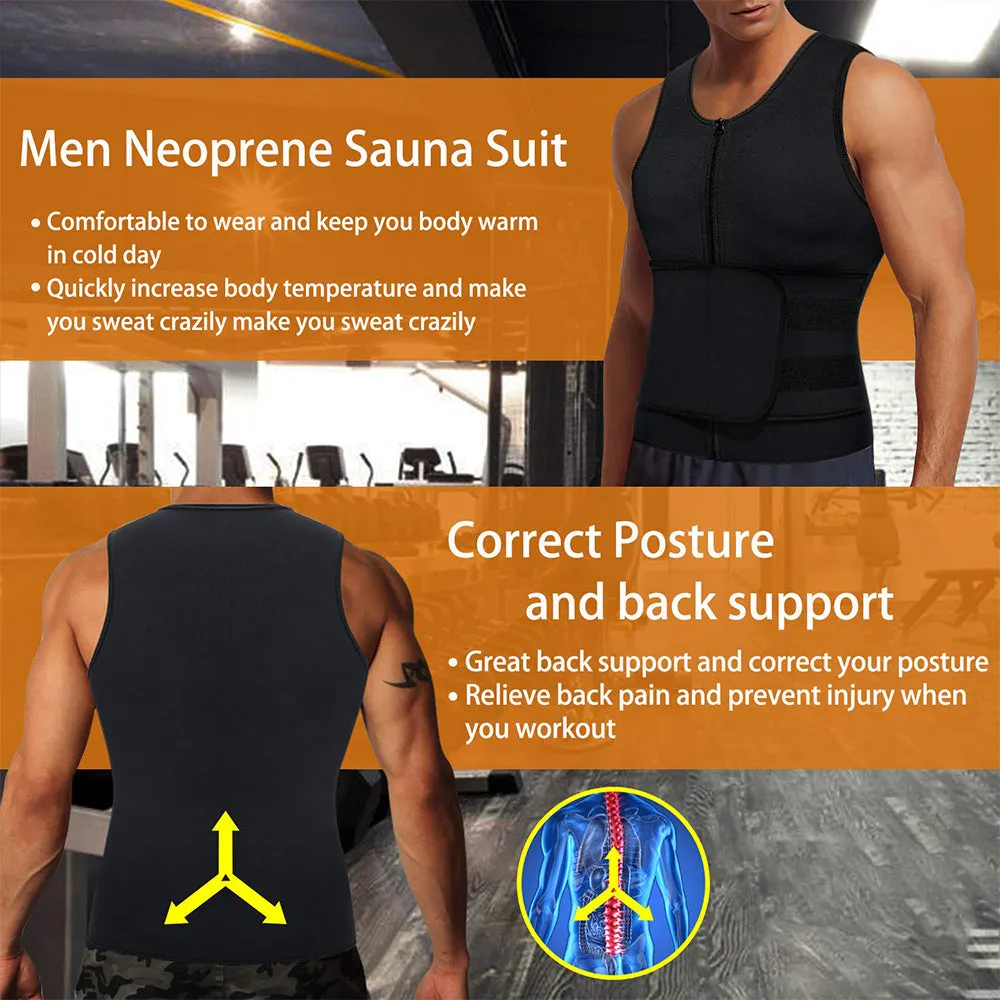 Men Sauna Zipper Tank Top with Adjustable Velcro