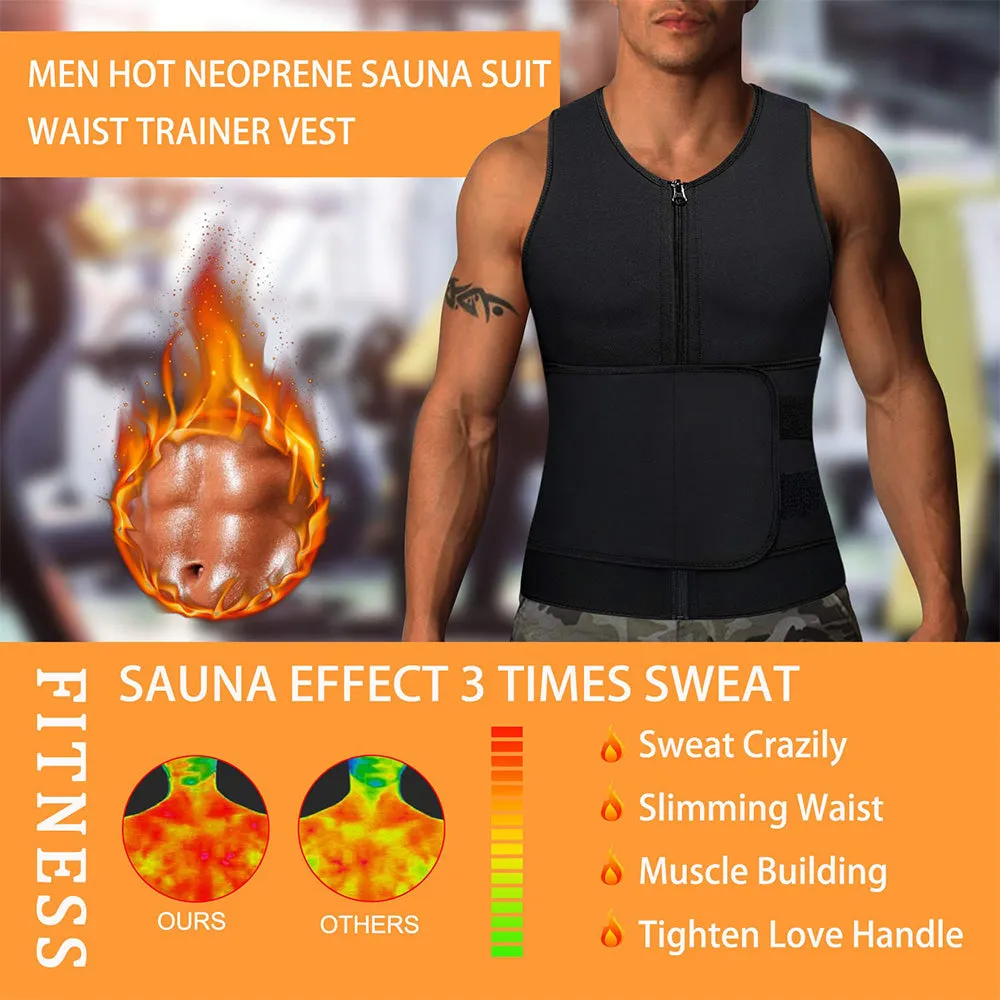 Men Sauna Zipper Tank Top with Adjustable Velcro