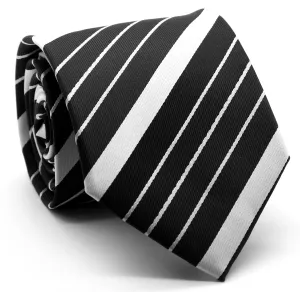 Mens Dads Classic Black Striped Pattern Business Casual Necktie & Hanky Set EO-8