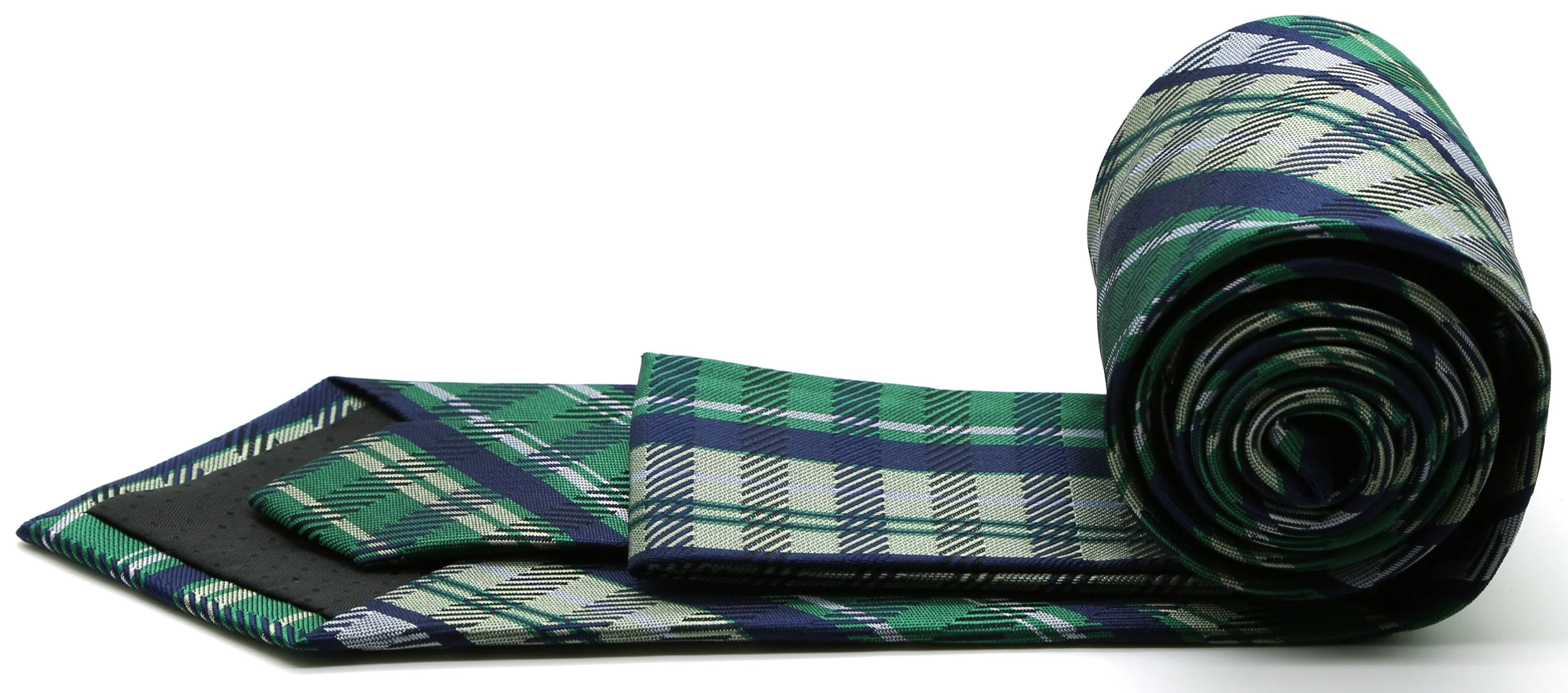 Mens Dads Classic Green Striped Pattern Business Casual Necktie & Hanky Set VO-2