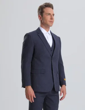 Mens Navy on Navy Pinstripe Vested Summer Seersucker Suit