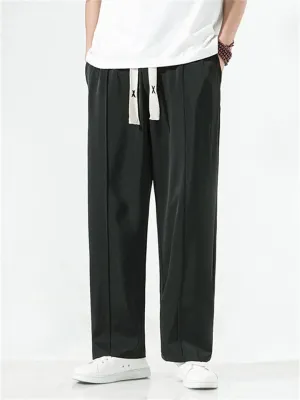 Men's Soft Ice Silk Drawstring Waist Loose Casual Pants