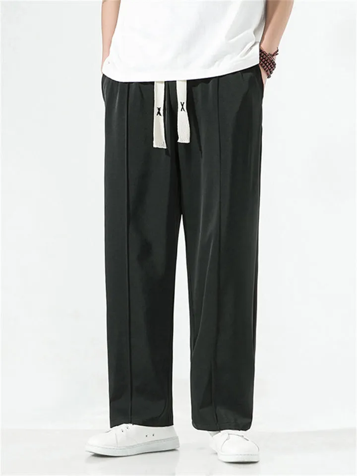 Men's Soft Ice Silk Drawstring Waist Loose Casual Pants