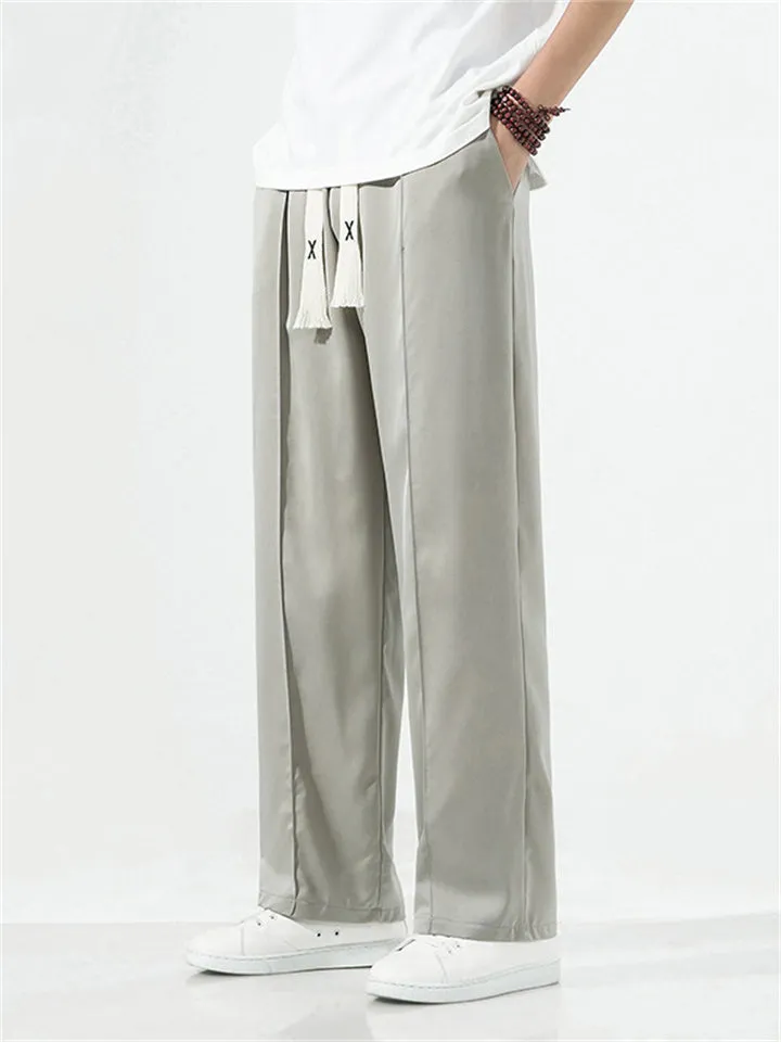 Men's Soft Ice Silk Drawstring Waist Loose Casual Pants