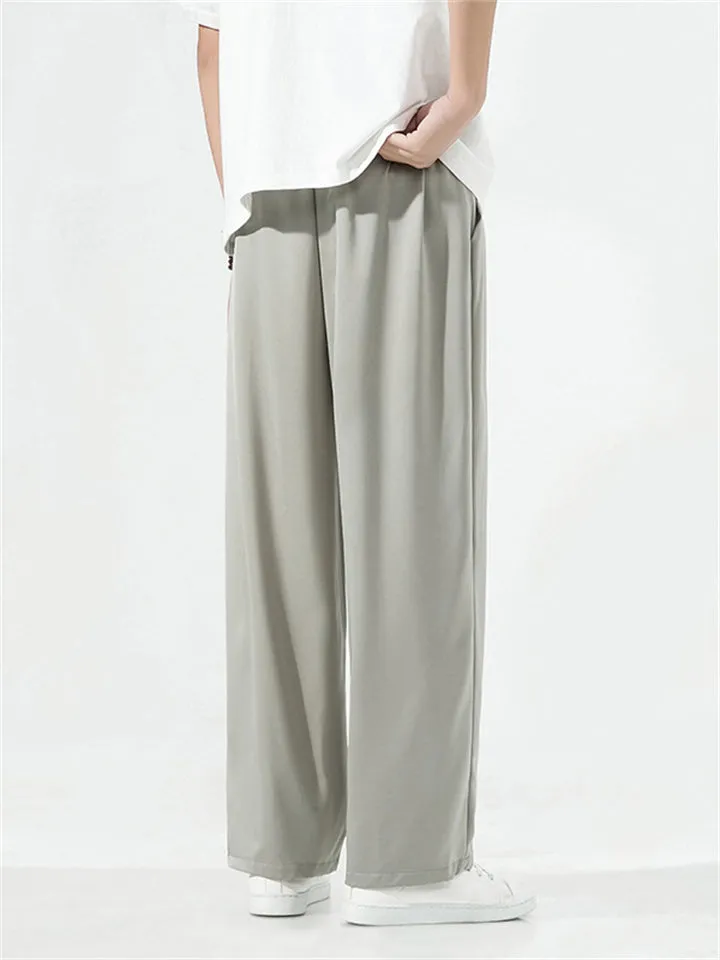 Men's Soft Ice Silk Drawstring Waist Loose Casual Pants