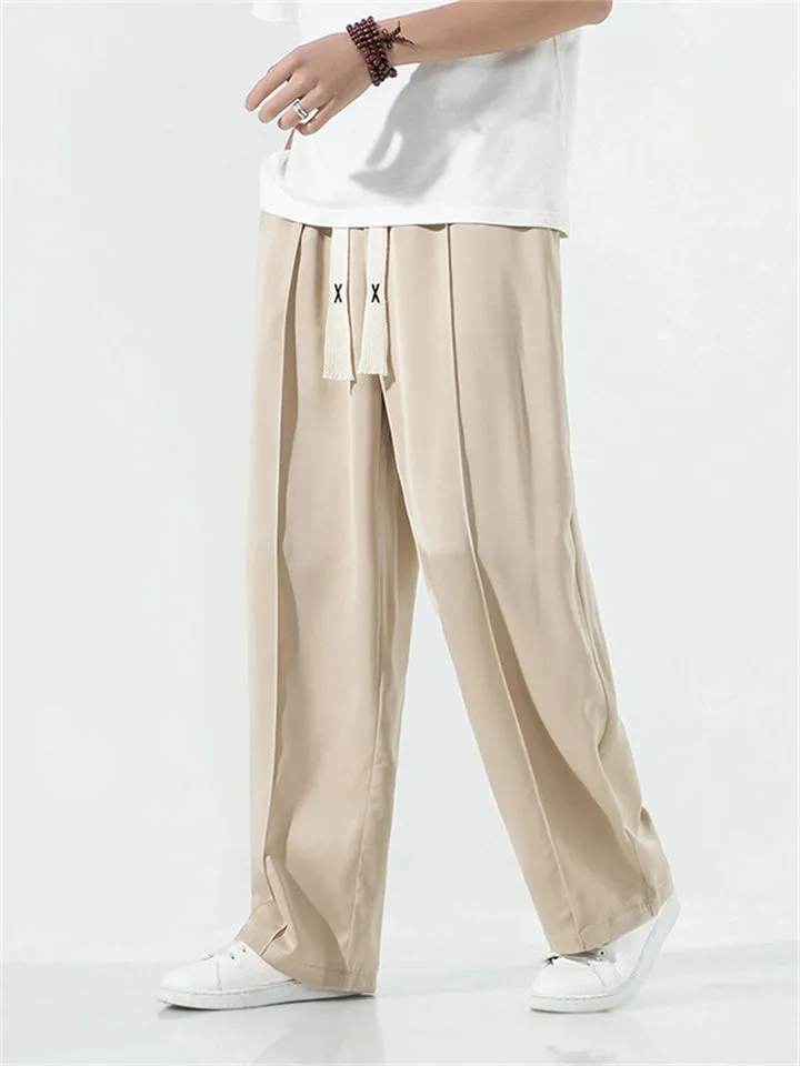 Men's Soft Ice Silk Drawstring Waist Loose Casual Pants
